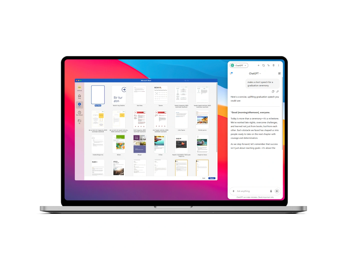 Laptop with Office Sidebar AI ChatGPT